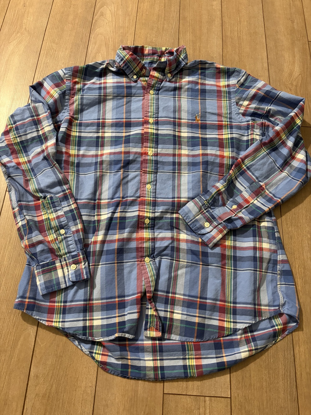 Ralph Lauren Men's Button-Up Shirt Blue Plaid Size L Madras Cotton Classic Fit
